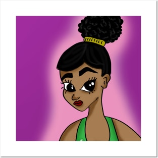 Cute black girl anime style art Posters and Art